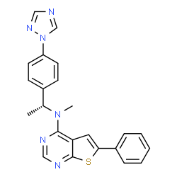 ChemSpider 2D Image | N-Methyl-6-phenyl-N-{(1R)-1-[4-(1H-1,2,4-triazol-1-yl)phenyl]ethyl}thieno[2,3-d]pyrimidin-4-amine | C23H20N6S