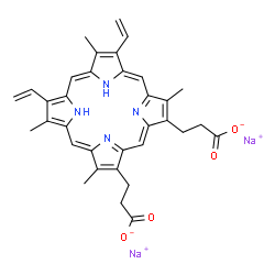 ChemSpider 2D Image | Disodium 3,3'-(3,7,12,17-tetramethyl-8,13-divinyl-2,18-porphyrindiyl)dipropanoate | C34H32N4Na2O4