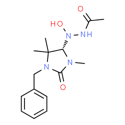 ChemSpider 2D Image | N'-[(4S)-1-Benzyl-3,5,5-trimethyl-2-oxo-4-imidazolidinyl]-N'-hydroxyacetohydrazide | C15H22N4O3
