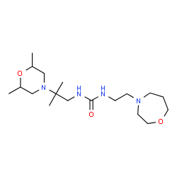 ChemSpider 2D Image | 1-[2-(2,6-Dimethyl-4-morpholinyl)-2-methylpropyl]-3-[2-(1,4-oxazepan-4-yl)ethyl]urea | C18H36N4O3