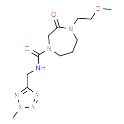 ChemSpider 2D Image | 4-(2-Methoxyethyl)-N-[(2-methyl-2H-tetrazol-5-yl)methyl]-3-oxo-1,4-diazepane-1-carboxamide | C12H21N7O3