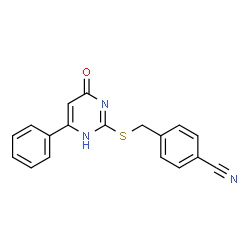 ChemSpider 2D Image | 4-{[(4-Oxo-6-phenyl-1,4-dihydro-2-pyrimidinyl)sulfanyl]methyl}benzonitrile | C18H13N3OS