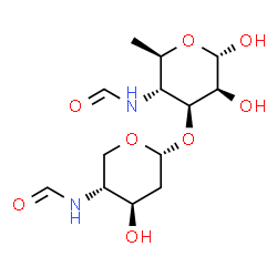 ChemSpider 2D Image | 4,6-Dideoxy-3-O-(2,4-dideoxy-4-formamido-alpha-D-threo-pentopyranosyl)-4-formamido-alpha-D-mannopyranose | C13H22N2O8