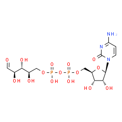 ChemSpider 2D Image | [(2R,3S,4R,5R)-5-(4-Amino-2-oxo-1(2H)-pyrimidinyl)-3,4-dihydroxytetrahydro-2-furanyl]methyl (2R,3R,4R)-2,3,4-trihydroxy-5-oxopentyl dihydrogen diphosphate (non-preferred name) | C14H23N3O15P2