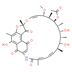 ChemSpider 2D Image | (7S,9Z,11S,12R,13S,14R,15R,16R,18S,19Z,21Z)-2,15,17-Trihydroxy-11-methoxy-3,7,12,14,16,18,22-heptamethyl-6,23,27,29-tetraoxo-8,30-dioxa-24-azatetracyclo[23.3.1.1~4,7~.0~5,28~]triaconta-1(28),2,4,9,19,
21,25-heptaen-13-yl acetate | C37H45NO12