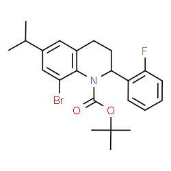 ChemSpider 2D Image | 2-Methyl-2-propanyl 8-bromo-2-(2-fluorophenyl)-6-isopropyl-3,4-dihydro-1(2H)-quinolinecarboxylate | C23H27BrFNO2