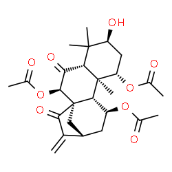 ChemSpider 2D Image | (1alpha,3beta,5beta,7beta,8alpha,9beta,10alpha,11beta)-3-Hydroxy-6,15-dioxokaur-16-ene-1,7,11-triyl triacetate | C26H34O9