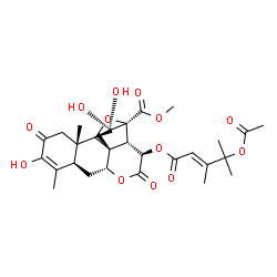 ChemSpider 2D Image | Methyl (11alpha,12alpha,15beta)-15-{[(2E)-4-acetoxy-3,4-dimethyl-2-pentenoyl]oxy}-3,11,12-trihydroxy-2,16-dioxo-13,20-epoxypicras-3-en-21-oate | C30H38O13