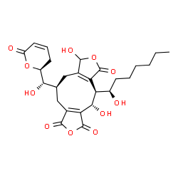 ChemSpider 2D Image | (4S,5S,10S)-4,8-Dihydroxy-5-[(1R)-1-hydroxyheptyl]-10-{(S)-hydroxy[(2S)-6-oxo-3,6-dihydro-2H-pyran-2-yl]methyl}-4,5,8,9,10,11-hexahydro-1H-furo[3',4':5,6]cyclonona[1,2-c]furan-1,3,6-trione | C26H32O11