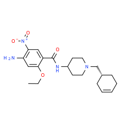 ChemSpider 2D Image | 4-Amino-N-{1-[(1R)-3-cyclohexen-1-ylmethyl]-4-piperidinyl}-2-ethoxy-5-nitrobenzamide | C21H30N4O4