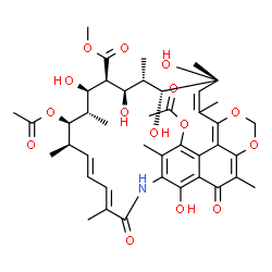 ChemSpider 2D Image | Methyl (7E,9E,11R,12R,13S,14R,15S,16R,17S,18R,19R)-2,12-diacetoxy-14,16,18,19,31-pentahydroxy-3,7,11,13,17,19,21,27-octamethyl-6,28-dioxo-23,25-dioxa-5-azatetracyclo[20.7.1.1~4,29~.0~26,30~]hentriacon
ta-1,3,7,9,20,22(30),26,29(31)-octaene-15-carboxylate | C42H53NO15