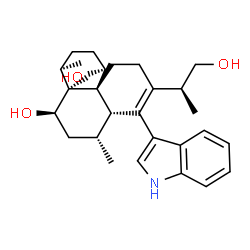 ChemSpider 2D Image | (1S,4R,4aS,5R,7R,7aS,11aR)-9-[(2S)-1-Hydroxy-2-propanyl]-8-(1H-indol-3-yl)-4,4a,7-trimethyl-2,3,4,4a,5,6,7,7a,10,11-decahydro-1H-benzo[d]naphthalene-1,5-diol | C28H39NO3