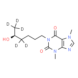 ChemSpider 2D Image | 1-[(5S)-5-Hydroxy(4,4,6,6,6-~2~H_5_)hexyl]-3,7-dimethyl-3,7-dihydro-1H-purine-2,6-dione | C13H15D5N4O3