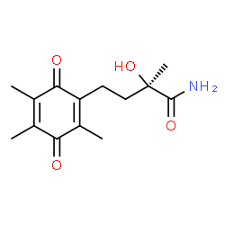ChemSpider 2D Image | (2R)-2-Hydroxy-2-methyl-4-(2,4,5-trimethyl-3,6-dioxo-1,4-cyclohexadien-1-yl)butanamide | C14H19NO4