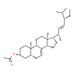 ChemSpider 2D Image | (3alpha,5beta,9beta,10alpha,13alpha,14beta,17alpha,20S,22E)-Stigmasta-7,22-dien-3-yl acetate | C31H50O2