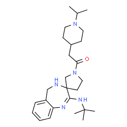 ChemSpider 2D Image | 2-(1-Isopropyl-4-piperidinyl)-1-{2-[(2-methyl-2-propanyl)amino]-4,5-dihydro-1'H-spiro[1,4-benzodiazepine-3,3'-pyrrolidin]-1'-yl}ethanone | C26H41N5O