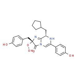 ChemSpider 2D Image | (8R)-8-(CYCLOPENTYLMETHYL)-2-HYDROPEROXY-2-(4-HYDROXYBENZYL)-6-(4-HYDROXYPHENYL)-7,8-DIHYDROIMIDAZO[1,2-A]PYRAZIN-3(2H)-ONE | C25H27N3O5