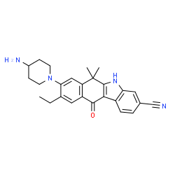 ChemSpider 2D Image | 8-(4-Amino-1-Piperidinyl)-9-Ethyl-6,11-Dihydro-6,6-Dimethyl-11-Oxo-5H-Benzo(B)Carbazole-3-Carbonitrile | C26H28N4O