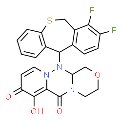 ChemSpider 2D Image | 12-(7,8-Difluoro-6,11-dihydrodibenzo[b,e]thiepin-11-yl)-7-hydroxy-3,4,12,12a-tetrahydro-1H-[1,4]oxazino[3,4-c]pyrido[2,1-f][1,2,4]triazine-6,8-dione | C24H19F2N3O4S