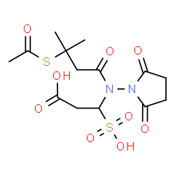 ChemSpider 2D Image | 3-{[3-(Acetylsulfanyl)-3-methylbutanoyl](2,5-dioxo-1-pyrrolidinyl)amino}-3-sulfopropanoic acid | C14H20N2O9S2