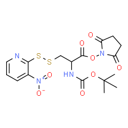 ChemSpider 2D Image | 2,5-Dioxo-1-pyrrolidinyl N-{[(2-methyl-2-propanyl)oxy]carbonyl}-3-[(3-nitro-2-pyridinyl)disulfanyl]alaninate | C17H20N4O8S2