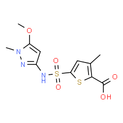 ChemSpider 2D Image | 5-[(5-Methoxy-1-methyl-1H-pyrazol-3-yl)sulfamoyl]-3-methyl-2-thiophenecarboxylic acid | C11H13N3O5S2