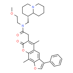ChemSpider 2D Image | 2-(5,9-Dimethyl-7-oxo-3-phenyl-7H-furo[3,2-g]chromen-6-yl)-N-(2-methoxyethyl)-N-[(1S)-octahydro-2H-quinolizin-1-ylmethyl]acetamide | C34H40N2O5