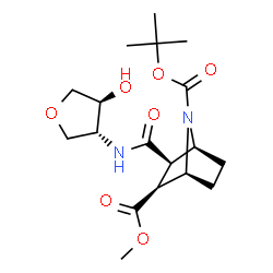 ChemSpider 2D Image | 2-Methyl 7-(2-methyl-2-propanyl) (1S,2S,3R,4S)-3-{[(3R,4S)-4-hydroxytetrahydro-3-furanyl]carbamoyl}-7-azabicyclo[2.2.1]heptane-2,7-dicarboxylate | C18H28N2O7
