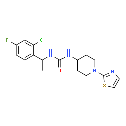 ChemSpider 2D Image | 1-[1-(2-Chloro-4-fluorophenyl)ethyl]-3-[1-(1,3-thiazol-2-yl)-4-piperidinyl]urea | C17H20ClFN4OS