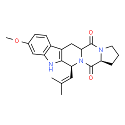 ChemSpider 2D Image | (12S,14aS)-9-Methoxy-12-(2-methyl-1-propen-1-yl)-1,2,3,5a,6,11,12,14a-octahydro-5H,14H-pyrrolo[1'',2'':4',5']pyrazino[1',2':1,6]pyrido[3,4-b]indole-5,14-dione | C22H25N3O3