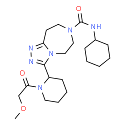 ChemSpider 2D Image | N-Cyclohexyl-3-[1-(methoxyacetyl)-2-piperidinyl]-5,6,8,9-tetrahydro-7H-[1,2,4]triazolo[4,3-d][1,4]diazepine-7-carboxamide | C21H34N6O3
