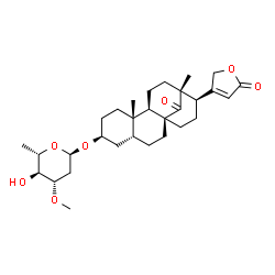 ChemSpider 2D Image | (1R,4R,6S,9S,10R,13R,14R)-9,13-Dimethyl-17-oxo-14-(5-oxo-2,5-dihydro-3-furanyl)tetracyclo[11.3.1.0~1,10~.0~4,9~]heptadec-6-yl 2,6-dideoxy-3-O-methyl-alpha-L-arabino-hexopyranoside | C30H44O7