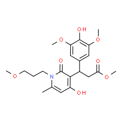 ChemSpider 2D Image | Methyl 3-(4-hydroxy-3,5-dimethoxyphenyl)-3-[4-hydroxy-1-(3-methoxypropyl)-6-methyl-2-oxo-1,2-dihydro-3-pyridinyl]propanoate | C22H29NO8