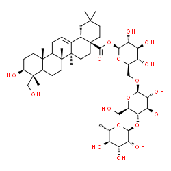 ChemSpider 2D Image | 6-Deoxy-alpha-L-mannopyranosyl-(1->4)-beta-D-glucopyranosyl-(1->6)-1-O-[(3beta,5xi,9xi)-3,23-dihydroxy-28-oxoolean-12-en-28-yl]-beta-D-glucopyranose | C48H78O18