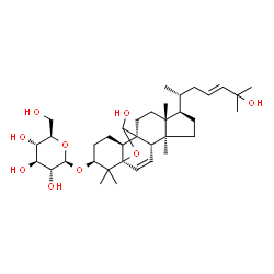 ChemSpider 2D Image | (1R,4S,5S,8R,9R,12S,13S,16S)-19-Hydroxy-8-[(2R,4E)-6-hydroxy-6-methyl-4-hepten-2-yl]-5,9,17,17-tetramethyl-18-oxapentacyclo[10.5.2.0~1,13~.0~4,12~.0~5,9~]nonadec-2-en-16-yl beta-D-glucopyranoside | C36H58O9