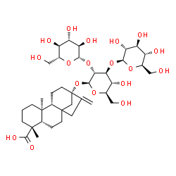 ChemSpider 2D Image | (5beta,9beta,10alpha,13alpha)-13-{[beta-D-Glucopyranosyl-(1->2)-[beta-D-glucopyranosyl-(1->3)]-beta-D-glucopyranosyl]oxy}kaur-16-en-18-oic acid | C38H60O18