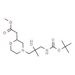 ChemSpider 2D Image | Methyl {4-[2-hydroxy-2-methyl-3-({[(2-methyl-2-propanyl)oxy]carbonyl}amino)propyl]-2-morpholinyl}acetate | C16H30N2O6