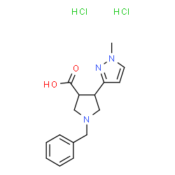 ChemSpider 2D Image | 1-Benzyl-4-(1-methyl-1H-pyrazol-3-yl)-3-pyrrolidinecarboxylic acid dihydrochloride | C16H21Cl2N3O2