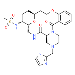 ChemSpider 2D Image | N-[(1R,5S,21S,24R)-7-(1H-Imidazol-2-ylmethyl)-4,11-dioxo-18,25-dioxa-3,7,10-triazatetracyclo[19.3.1.0~5,10~.0~12,17~]pentacosa-12,14,16-trien-24-yl]methanesulfonamide | C25H34N6O6S