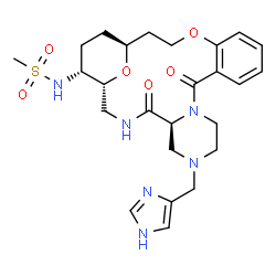 ChemSpider 2D Image | N-[(1R,5S,21S,24R)-7-(1H-Imidazol-4-ylmethyl)-4,11-dioxo-18,25-dioxa-3,7,10-triazatetracyclo[19.3.1.0~5,10~.0~12,17~]pentacosa-12,14,16-trien-24-yl]methanesulfonamide | C25H34N6O6S