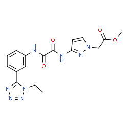 ChemSpider 2D Image | Methyl (3-{[{[3-(1-ethyl-1H-tetrazol-5-yl)phenyl]amino}(oxo)acetyl]amino}-1H-pyrazol-1-yl)acetate | C17H18N8O4