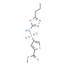 ChemSpider 2D Image | Methyl 4-[(5-propyl-1,3,4-oxadiazol-2-yl)sulfamoyl]-2-thiophenecarboxylate | C11H13N3O5S2
