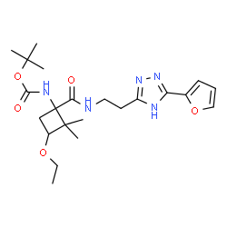 ChemSpider 2D Image | 2-Methyl-2-propanyl [3-ethoxy-1-({2-[5-(2-furyl)-4H-1,2,4-triazol-3-yl]ethyl}carbamoyl)-2,2-dimethylcyclobutyl]carbamate | C22H33N5O5