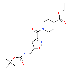 ChemSpider 2D Image | Ethyl 1-({5-[({[(2-methyl-2-propanyl)oxy]carbonyl}amino)methyl]-4,5-dihydro-1,2-oxazol-3-yl}carbonyl)-4-piperidinecarboxylate | C18H29N3O6