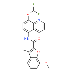 ChemSpider 2D Image | N-[8-(Difluoromethoxy)-5-quinolinyl]-7-methoxy-3-methyl-1-benzofuran-2-carboxamide | C21H16F2N2O4