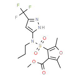 ChemSpider 2D Image | Methyl 2,5-dimethyl-4-{propyl[3-(trifluoromethyl)-1H-pyrazol-5-yl]sulfamoyl}-3-furoate | C15H18F3N3O5S
