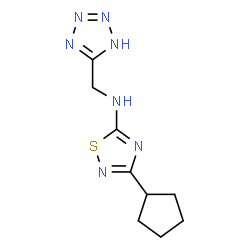 ChemSpider 2D Image | 3-Cyclopentyl-N-(1H-tetrazol-5-ylmethyl)-1,2,4-thiadiazol-5-amine | C9H13N7S