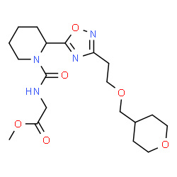 ChemSpider 2D Image | Methyl N-[(2-{3-[2-(tetrahydro-2H-pyran-4-ylmethoxy)ethyl]-1,2,4-oxadiazol-5-yl}-1-piperidinyl)carbonyl]glycinate | C19H30N4O6