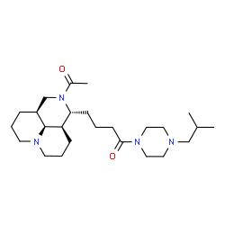ChemSpider 2D Image | 4-[(1R,3aS,10aR,10bS)-2-Acetyldecahydro-1H,4H-pyrido[3,2,1-ij][1,6]naphthyridin-1-yl]-1-(4-isobutyl-1-piperazinyl)-1-butanone | C25H44N4O2