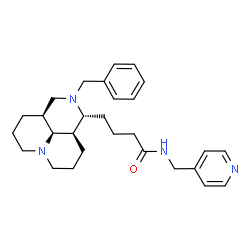 ChemSpider 2D Image | 4-[(1R,3aS,10aR,10bS)-2-Benzyldecahydro-1H,4H-pyrido[3,2,1-ij][1,6]naphthyridin-1-yl]-N-(4-pyridinylmethyl)butanamide | C28H38N4O